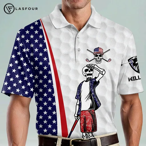 Vista 4 de LASFOUR Camisas de golf divertidas personalizadas para hombres manga corta americana ajuste seco camisas de golf ligeras para papá abuelo