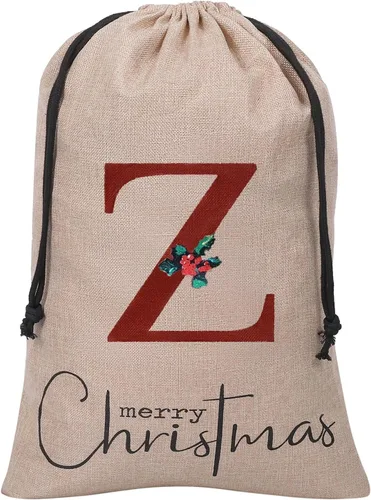 Vista 21 de Subyan Bolsa de regalo de Navidad de arpillera de 27 x 23 pulgadas, extra grande, reutilizable, personalizada, con monograma, con cordón