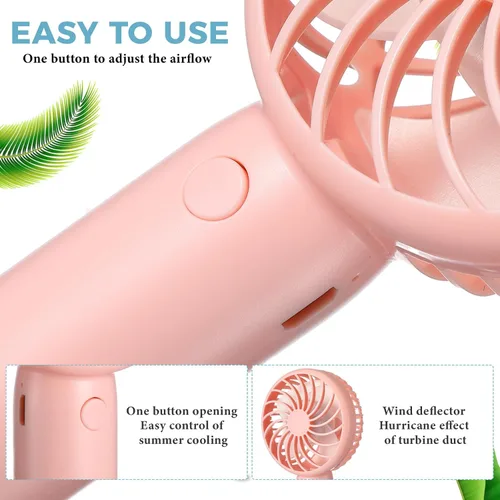 Vista 3 de Tujoe Mini ventilador de mano potente de 3 velocidades, ventilador personal pequeño portátil recargable con base USB para mujeres, maquillaje