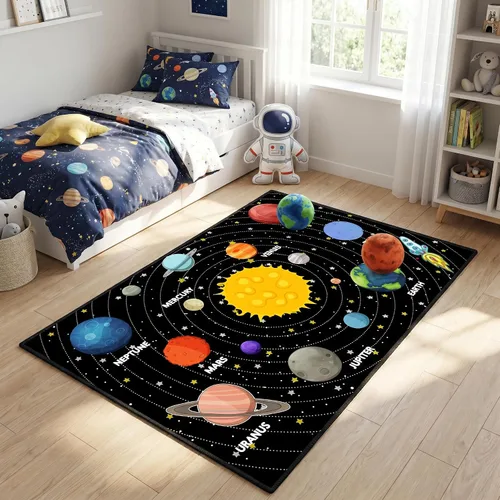 Vista 17 de Alfombras espaciales para dormitorio, alfombra Galaxy para habitación de niños, alfombras para sala de juegos, alfombra del sistema solar, 2 x 3 pies