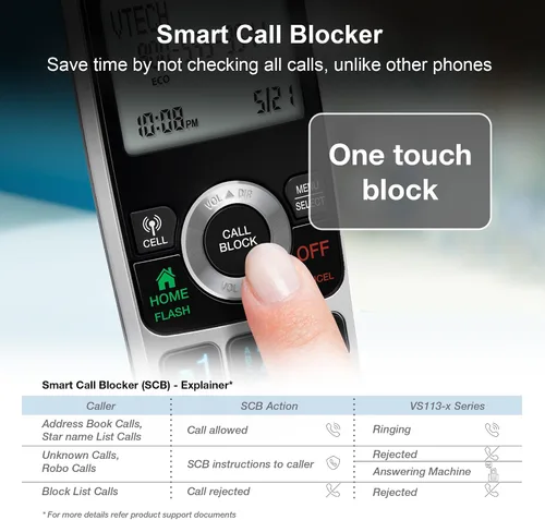 Vista 5 de VTech VS113-5 Teléfono inalámbrico de 5 teléfonos de rango extendido para el hogar con bloqueo de llamadas, conecte a celular Bluetooth, pantalla