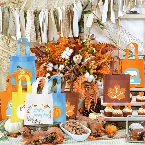 Vista 6 de FHzytg 20 bolsas de regalo de calabaza azul para fiesta, bolsas de dulces para fiesta de otoño, bolsas de regalo de calabaza de Halloween, bolsas