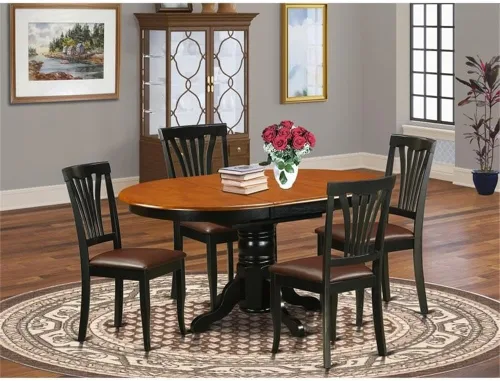 Vista 2 de East West Furniture AVON5-BLK-LC - Juego de mesa de comedor de 5 piezas para 4 personas, incluye una mesa de cocina ovalada con hoja de mariposa y 4