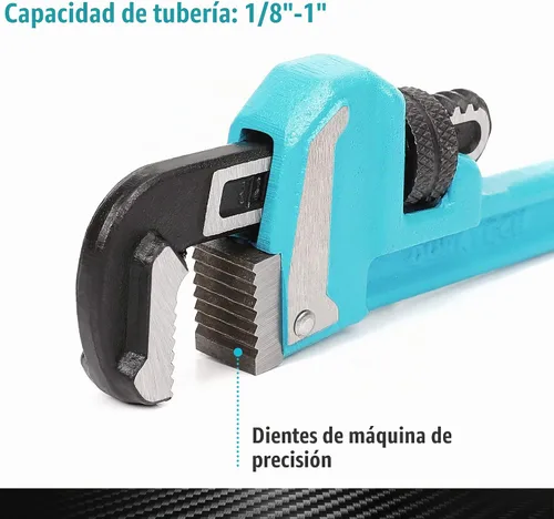 Vista 4 de DURATECH Llave de tubo de 8 pulgadas de gran capacidad, llave de fontanería ajustable, mango de hierro fundido maleable, supera el estándar GGG
