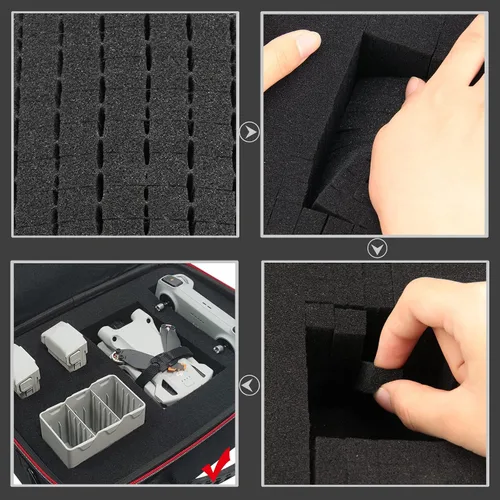Vista 6 de Estuche rígido con insertos de espuma personalizables, funda rígida EVA resistente a los golpes para exteriores para drones pequeños, almacenamiento