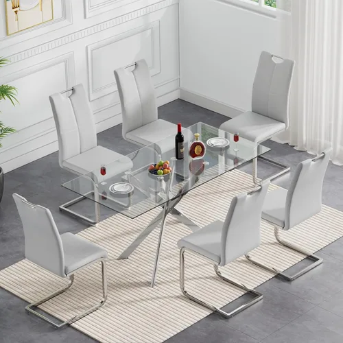 Vista 77 de HomVent Juego de mesa de comedor redonda de vidrio de 3 piezas, juego de mesa de cocina de vidrio redondo para 2 personas con 2 sillas de comedor