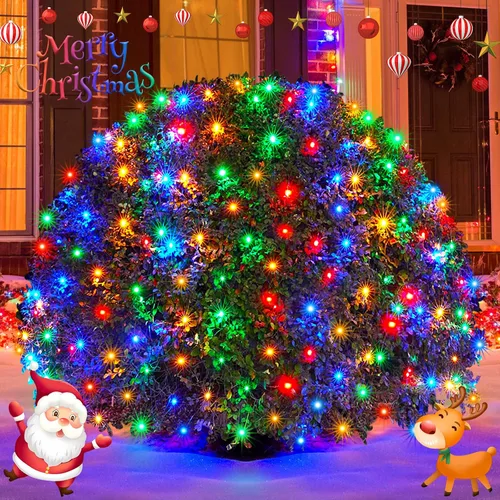 Vista 8 de JMEXSUSS 360 luces LED de red azul para exteriores, conectables de 12 pies x 5 pies, luces de red de Navidad enchufables con control remoto, 8 modos
