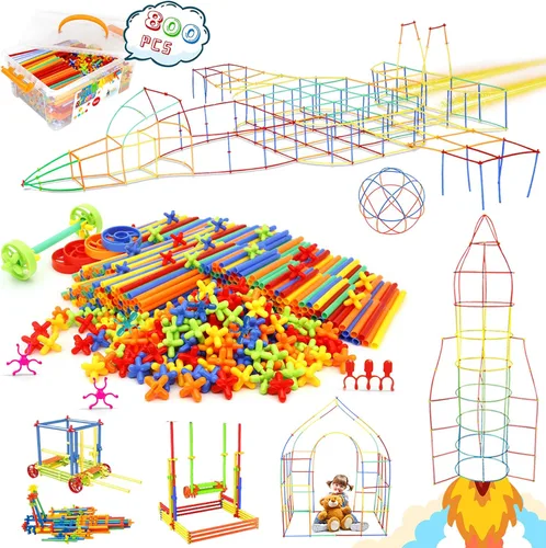 Vista 9 de Ggiibro Juguetes Constructores de Pajitas 1200 Piezas Juguetes de Construcción STEM para Edades 3 4 5 6 7 8+ Juguetes de Plástico Entrelazables A04
