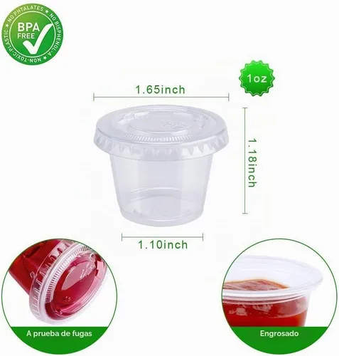 Vista 2 de Recipientes de plástico pequeños de polipropileno transparente de 200-1 oz tazas con tapas