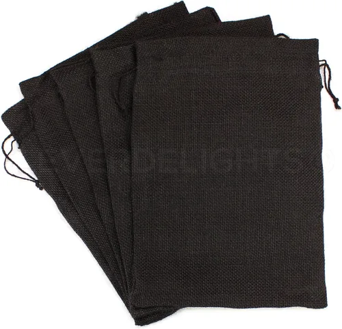 Vista 3 de CleverDelights Bolsas de arpillera negras de 10" x 14" - Paquete de 5 sacos de yute con cordón de arpillera