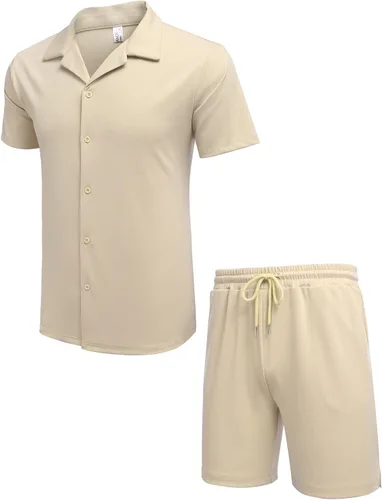 Vista 5 de COOFANDY Mens Two Piece Outfits Sets Casual Button Down Short Sleeve Shirt and Shorts Beach Outfits Sets