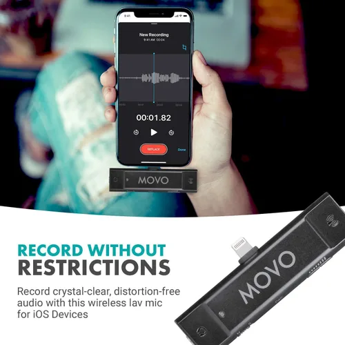 Vista 5 de Movo Edge-DI Lavalier inalámbrico para iPhone, micrófono compacto perfecto para estabilizador de cardán de teléfono inteligente, ideal