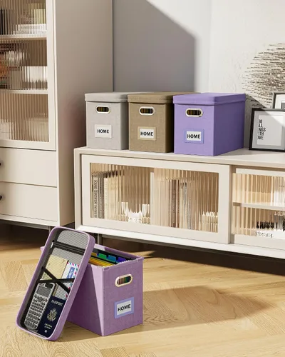 Vista 7 de Oterri Caja organizadora de archivos con tapa, caja de archivos colgante con bolsillo de malla, caja organizadora de documentos para archivos