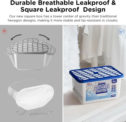 Vista 4 de W&E Choice Absorbedores de humedad, cajas de absorción de humedad portátiles para tu baño, armario y automóvil, deshumidificador sin fragancia, Azul
