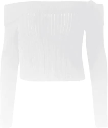 Vista 2 de Suéteres de gran tamaño con cuello barco para mujer, otoño 2023, a la moda, manga larga farol, suéter recortado, suéter mullido