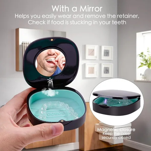 Vista 4 de Doboli Funda de retención, Slim Aligner Funda protectora bucal compatible con Invisalign Negro