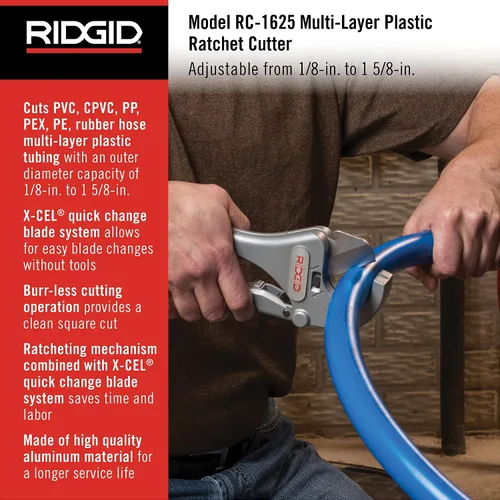 Vista 3 de RIDGID Cortador de tubos de plástico RC-1625 y paquete de cuchillas de repuesto