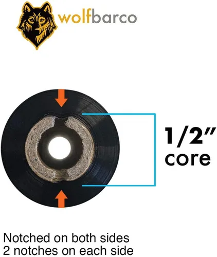 Vista 2 de Wolfbarco - 12 rollos de cinta de transferencia térmica de cera estándar negra de 4.33 pulgadas x 243 pies, compatible con impresoras Zebra, TEC