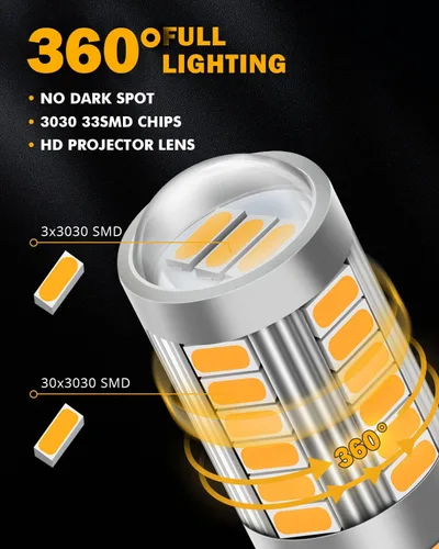 Vista 4 de Auxbeam 3157 - Bombillas LED amarillas ámbar, súper brillantes 3156 3057 4157 3457 4057 4114, bombillas de reemplazo para intermitentes delanteros
