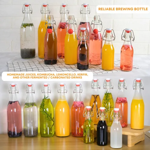 Vista 9 de FastRack Botellas de vidrio con tapa abatible de 33 onzas, paquete de 6, botellas de vidrio transparentes con tapa abatible para elaboración casera