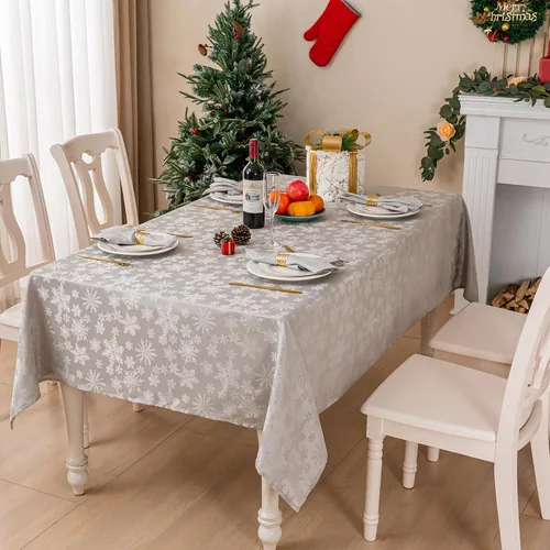 Vista 6 de Mebakuk Mantel de Jacquard Navideño Impermeable con Patrón Floral Damasco, Cubierta de Mesa de Peso Pesado Limpiable Sin Arrugas para Cena o Uso