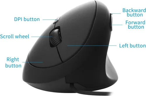 Vista 2 de Sokelinn-six Mouse vertical con cable mouse ergonómico para juegos de mano derecha 800 1200 1600 DPI ajustable muñeca óptica USB ratones saludables