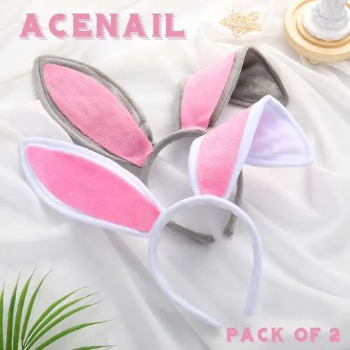 Vista 2 de Orejas de conejo blancas con orejas de conejo peludas, diadema de orejas de conejo, accesorios para el cabello para mujeres