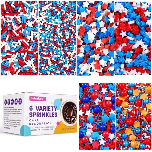 Vista 17 de Chispas para decoración de pasteles, cupcakes, galletas, cobertura para helado, 6 paquetes de chispas azules, chispas de copos de nieve de invierno