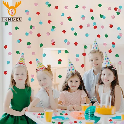 Vista 3 de Confeti colorido de manzana de frutas, cumpleaños, decoración de mesa de manzana con temática de frutas, 100