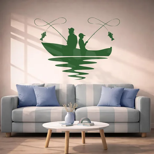 Vista 3 de Vinilo adhesivo para pared, diseño de lago, barco, pasatiempo, club de pescado, decoración grande (g1196), color negro