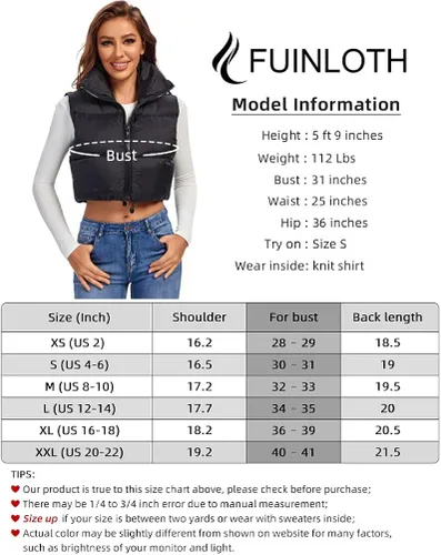 Vista 6 de Fuinloth Chaleco acolchado para mujer, cuello alto y ligero, con cremallera
