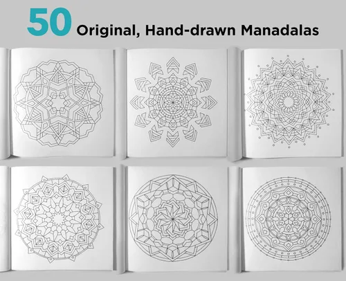 Vista 2 de Koala Tools Libro para colorear mandala con plantillas de cuadrícula circular para dibujar tus propios mandalas - 50 ilustraciones originales