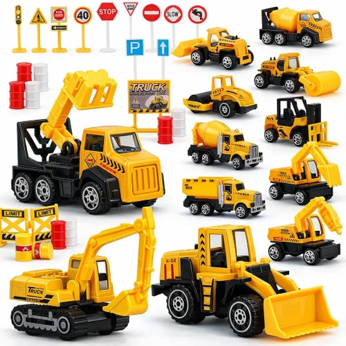 Vista 8 de TOY Life 28 piezas de juguetes de construcción para niños de 3 a 5 años, pequeños vehículos de construcción, juguete de caja de arena para niños