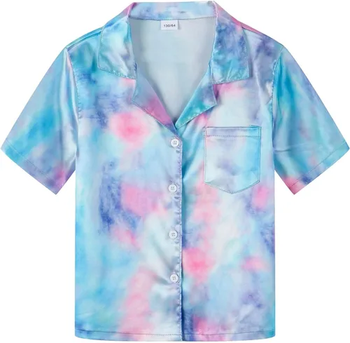Vista 3 de Schbbbta Conjunto de pijama de seda para niñas y mujeres, ropa de dormir de satén con botones, 3 años - mujer XXL