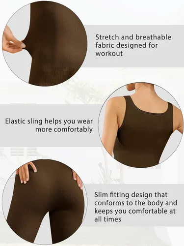 Vista 3 de AUTOMET Women's Yoga Ribbed One Piece Tank Tops Rompers Sleeveless Workout Bodysuits Exercise Jumpsuits
