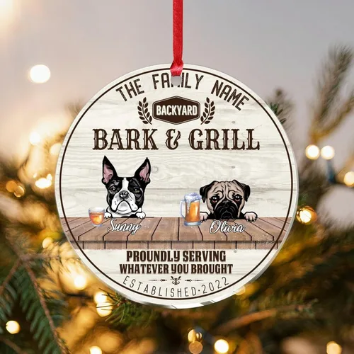 Vista 15 de SILYHEART Adorno acrílico navideño de perro toro francés y mastín napolitano, adornos de sublimación de Navidad, nombre de perro, divertido perro