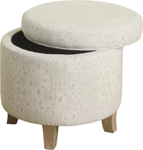 Vista 28 de HomePop Otomana tapizada redonda para almacenamiento Homepop Decoración del hogar Otomana redonda tapizada para reposapiés - Estampado Azul