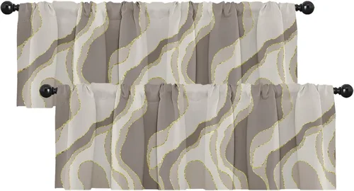 Vista 14 de Emvency Paquete de 2 cenefas para ventana, diseño geométrico gris y negro, cortinas de arte moderno abstracto, cortinas ajustables para ventanas