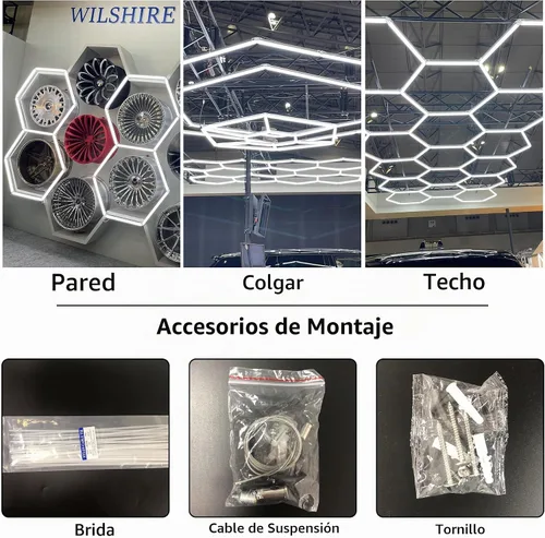 Vista 7 de Luces hexagonales para garaje, LED ultra brillantes de 6500 K, 156 W, 17280 lúmenes; luz hexagonal para luces de garaje, techo, peluquería, taller