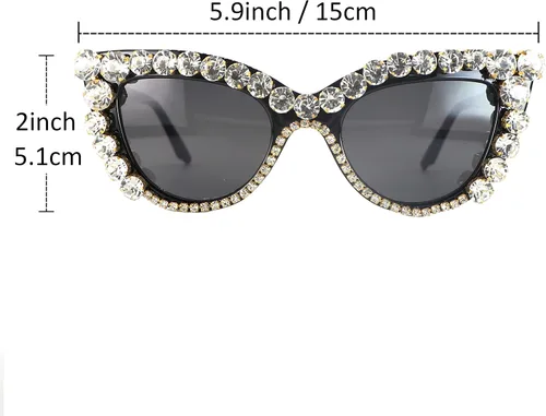 Vista 7 de Gafas de sol retro vintage de ojo de gato con diamantes de imitación para mujer
