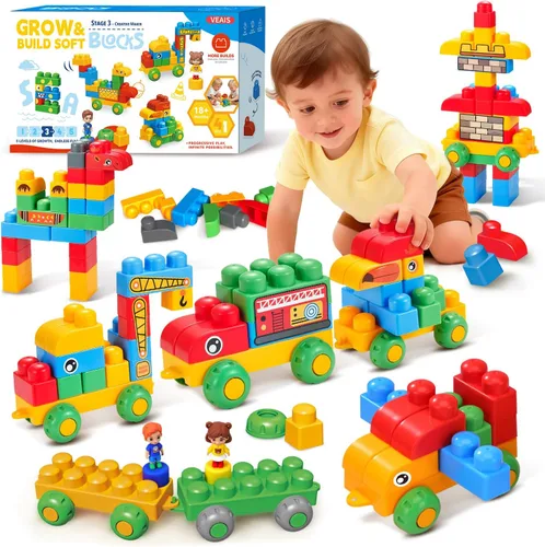 Vista 12 de Juego de 107 bloques de construcción suaves STEM para niños pequeños 107 piezas