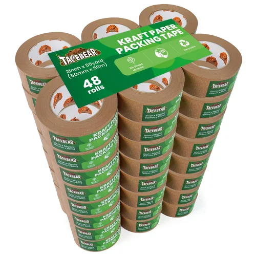 Vista 10 de TAPEBEAR Cinta de papel kraft ecológica, cinta de embalaje biodegradable resistente de 2 pulgadas x 55 yardas, cinta de embalaje reciclable