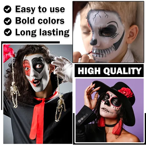 Vista 4 de Blue Face Body Paint Pro Pintura facial a base de agua, lavable para adultos y niños, Halloween, SFX, cosplay, payaso, zombi, vampiro, esqueleto