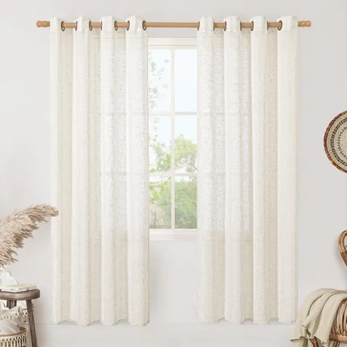 Vista 180 de LAMIT Cortinas de lino marrón caramelo para sala de estar, 84 pulgadas, de lino sintético, texturizado, filtrante de luz, paneles de privacidad