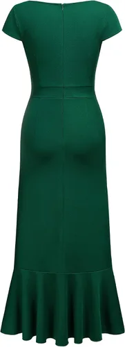 Vista 7 de Miusol Vestido largo vintage con cuello en V y volantes para dama de honor