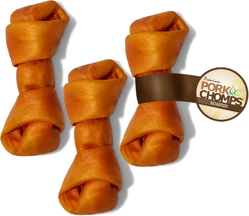 Vista 16 de Pork Chomps Masticables de piel de cerdo asada para perros, nudos de 6 pulgadas, 6