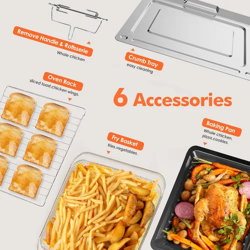 Vista 8 de Kitchen in the box Combo de Horno Tostador y Freidora de Aire Extra Grande de 32QT, Horno Tostador de Convección de Encimera 21-en-1 con Rotisserie