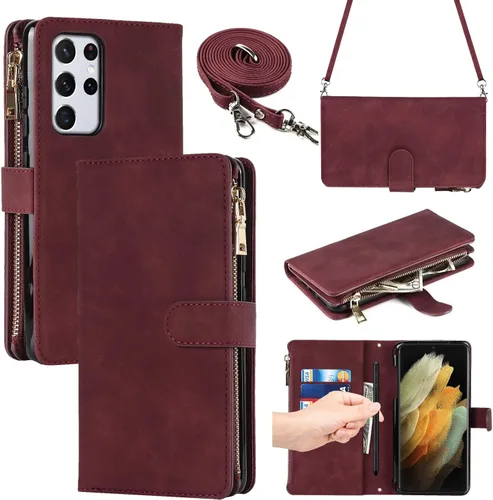 Vista 11 de iCoverCase para Samsung Galaxy S21 Funda tipo cartera con soporte para tarjetas, funda de cuero sintético con función de soporte, cierre magnético