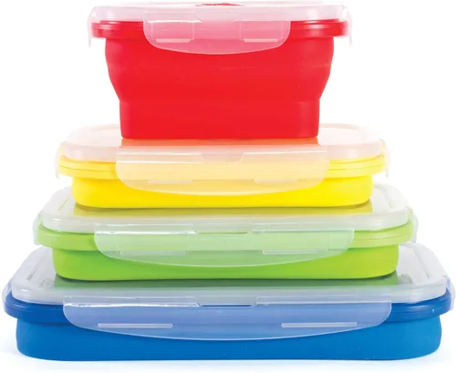 Vista 8 de Kitchen Home Thin Bins - Juego de 2 recipientes rectangulares extragrandes de silicona para almacenamiento de alimentos, sin BPA, aptos