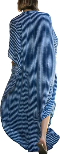 Vista 4 de Chunoy Vestido tipo caftán para mujer, casual, holgado, ligero, con cuello en V, con botones